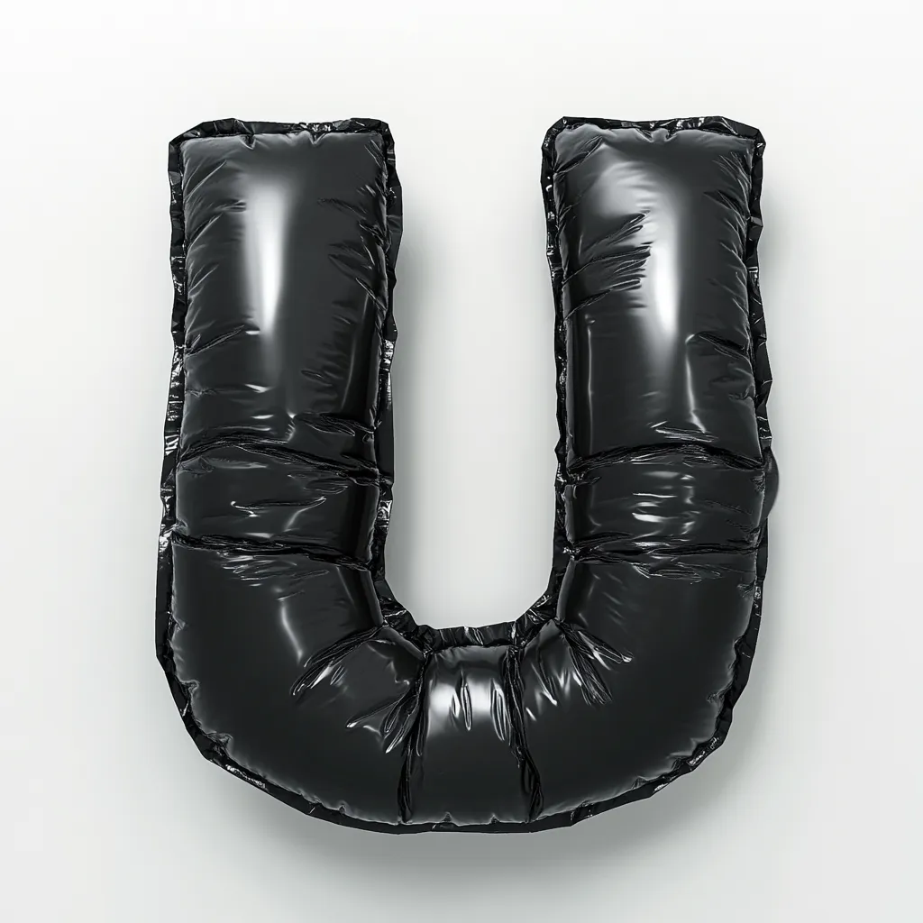 U letter black inflated balloon 3D