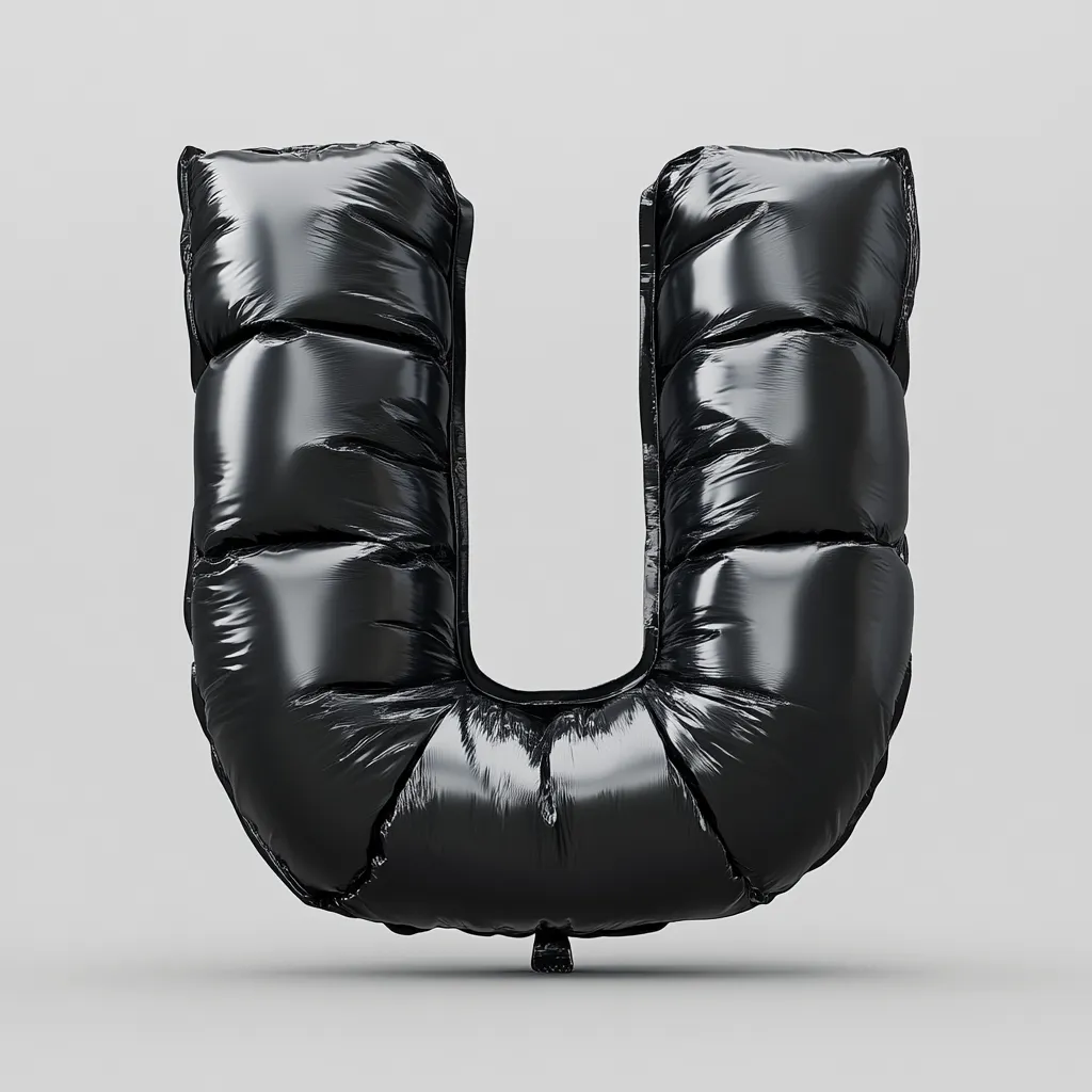letter U black inflated balloon 3D photography
