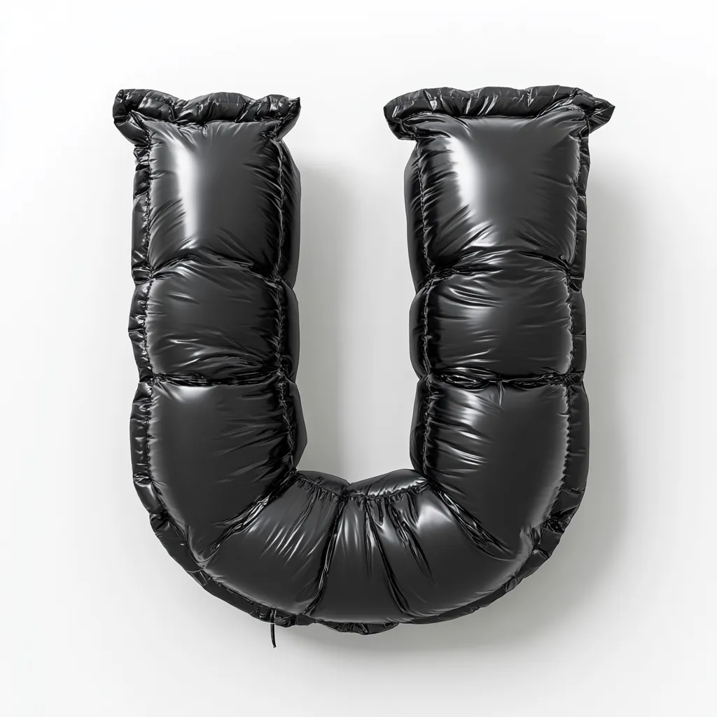 letter U black inflated balloon 3D