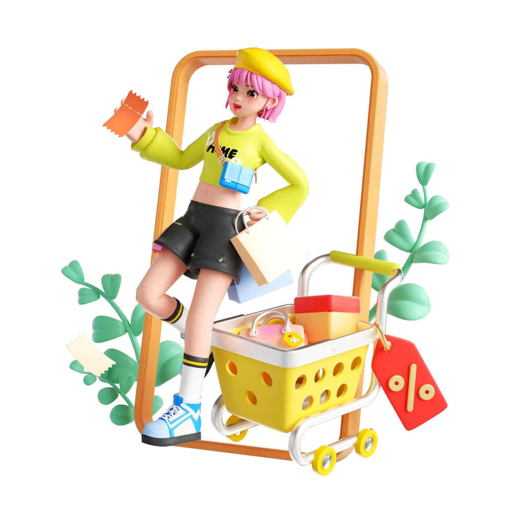 E-commerce sale 3D fashion shopping Scene