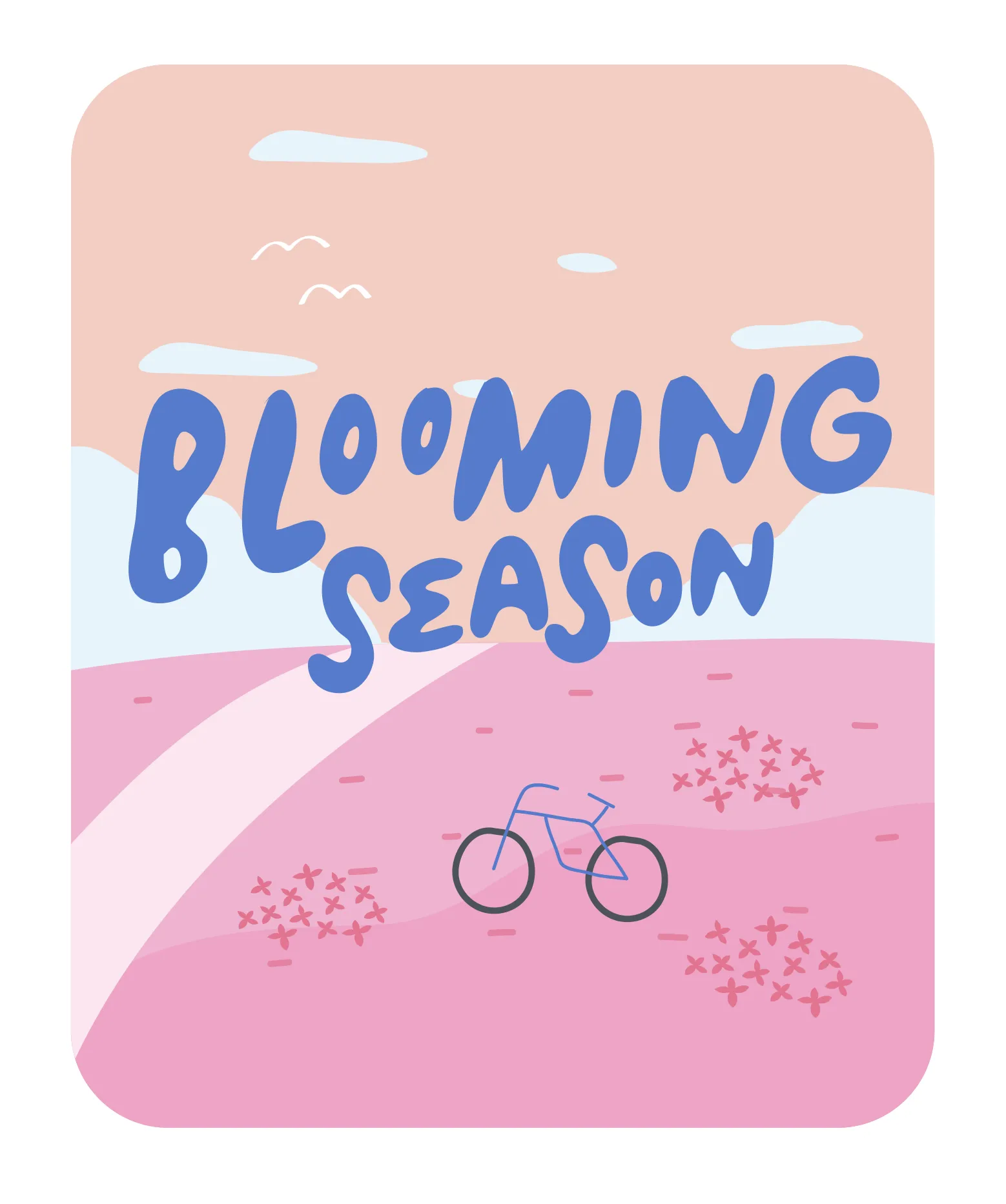 Blooming season bicycle with pink flowers vector illustration