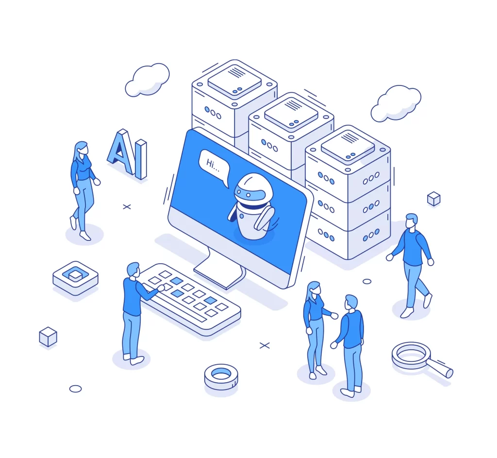 computer data server AI work people vector illustration