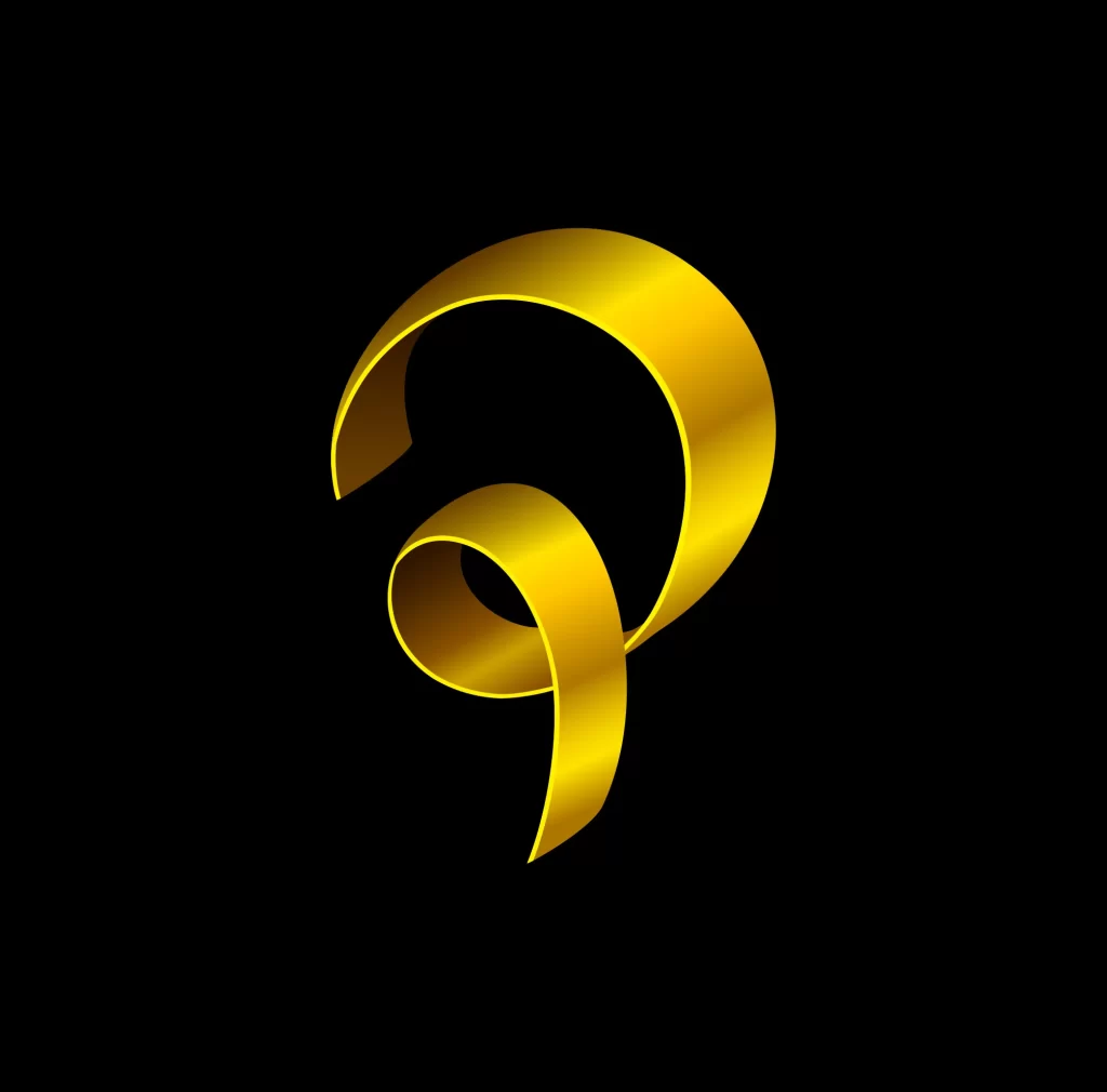 gold letter P gradient paper silk ribbon typography vector design logo