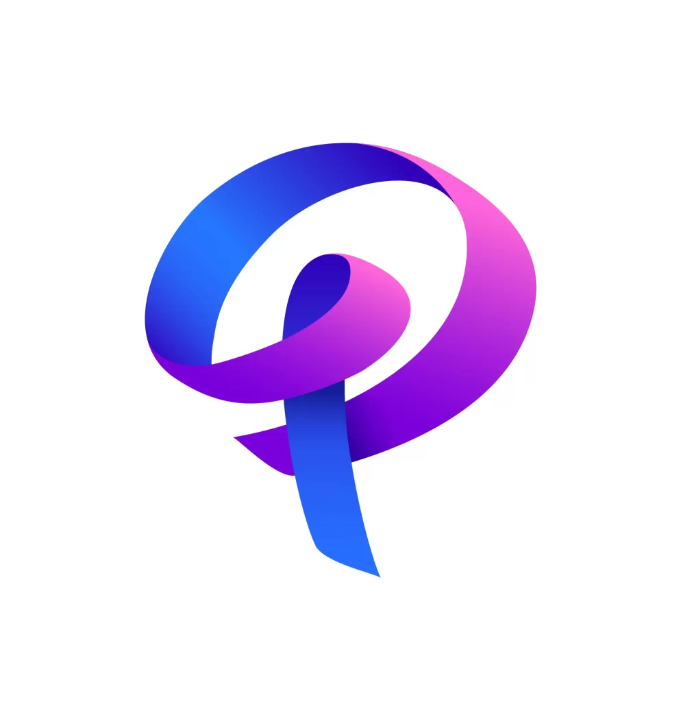 letter P Color gradient paper silk ribbon typography vector design logo