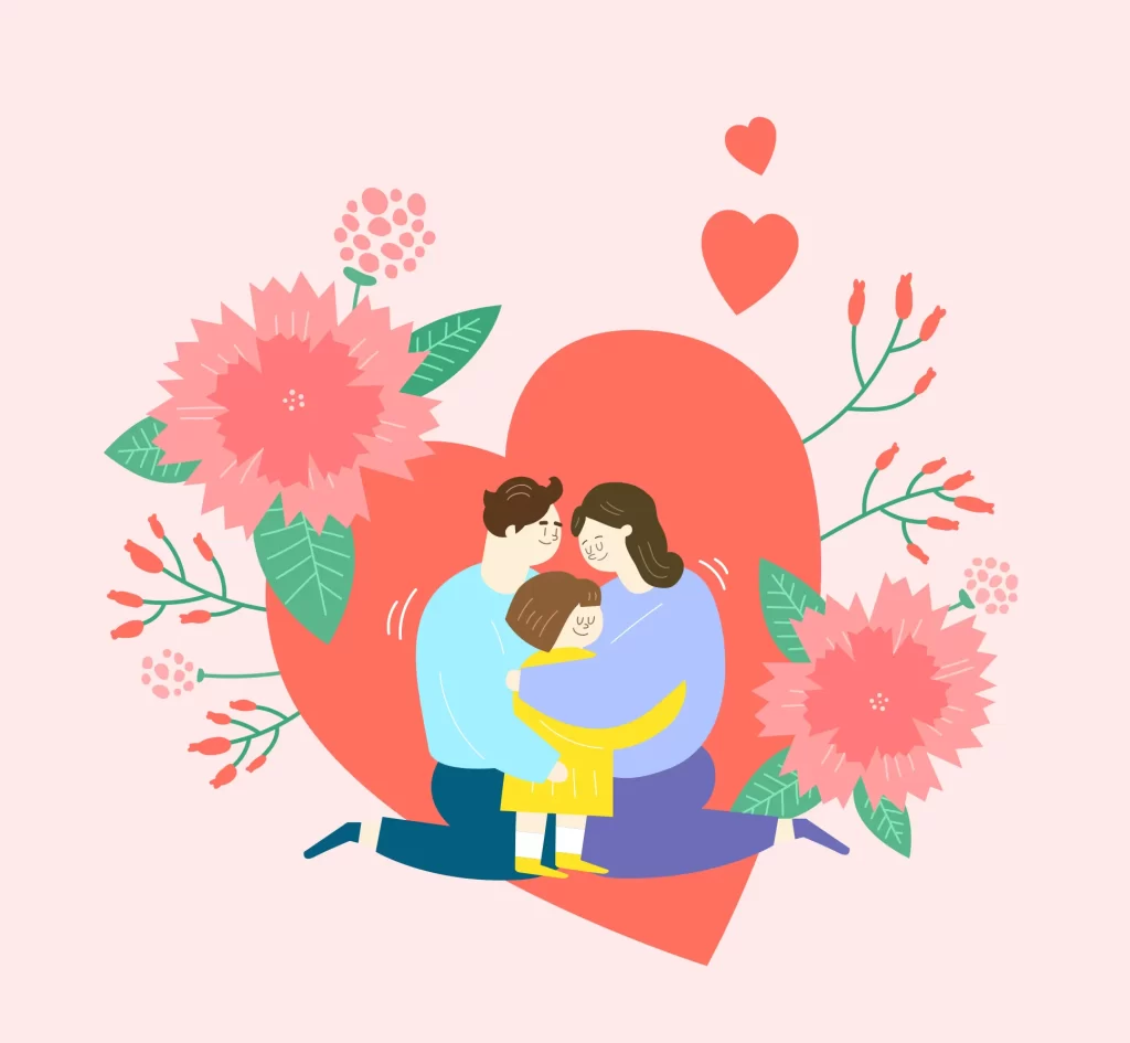 love family heart flower vector illustration