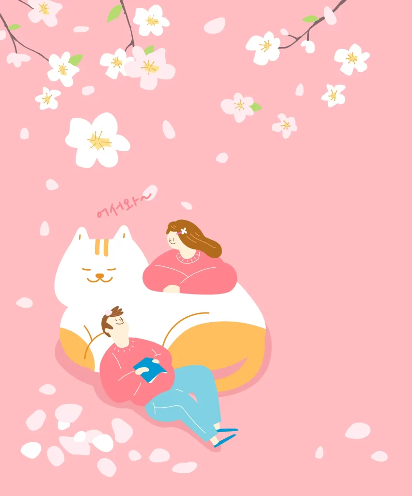 pink flower cat lover vector illustration