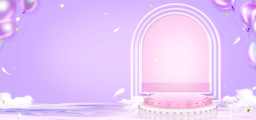 purple background PSD e-commerce banner stage balloon
