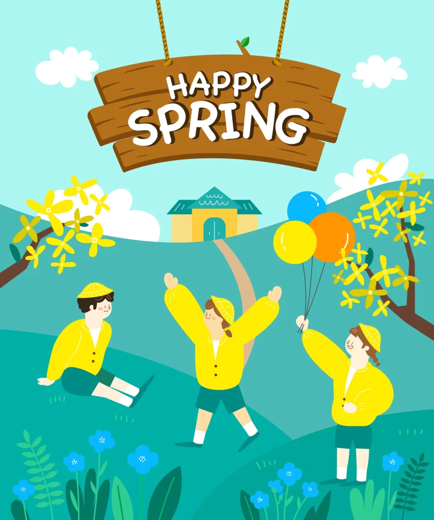 spring vector illustration kids children child outdoor outing tree play