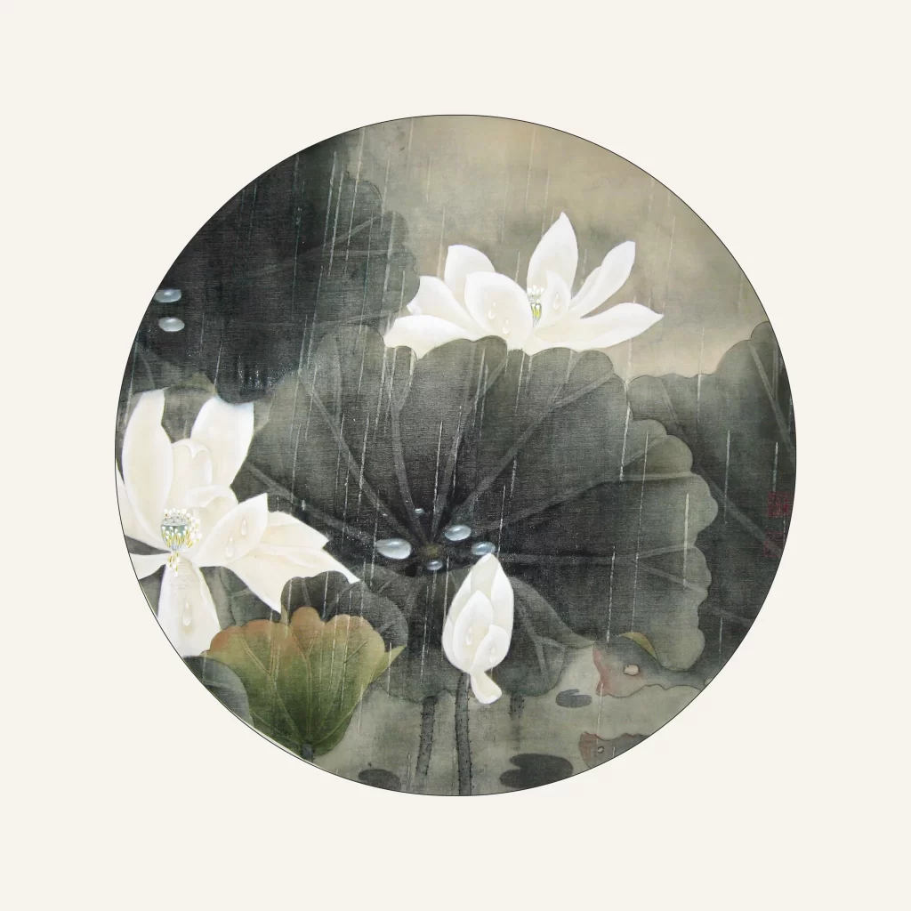 Chinese ink painting lotus leaves