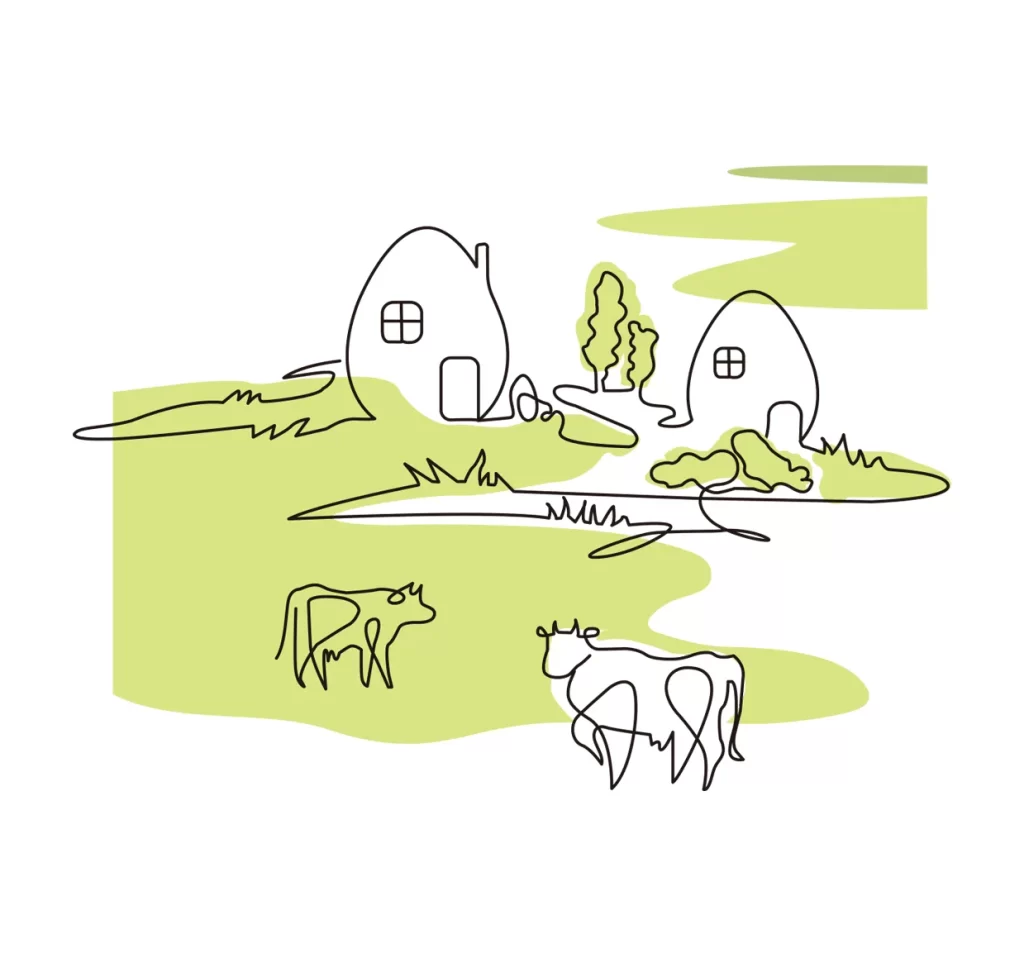 milk cow house village farm egg vector illustration