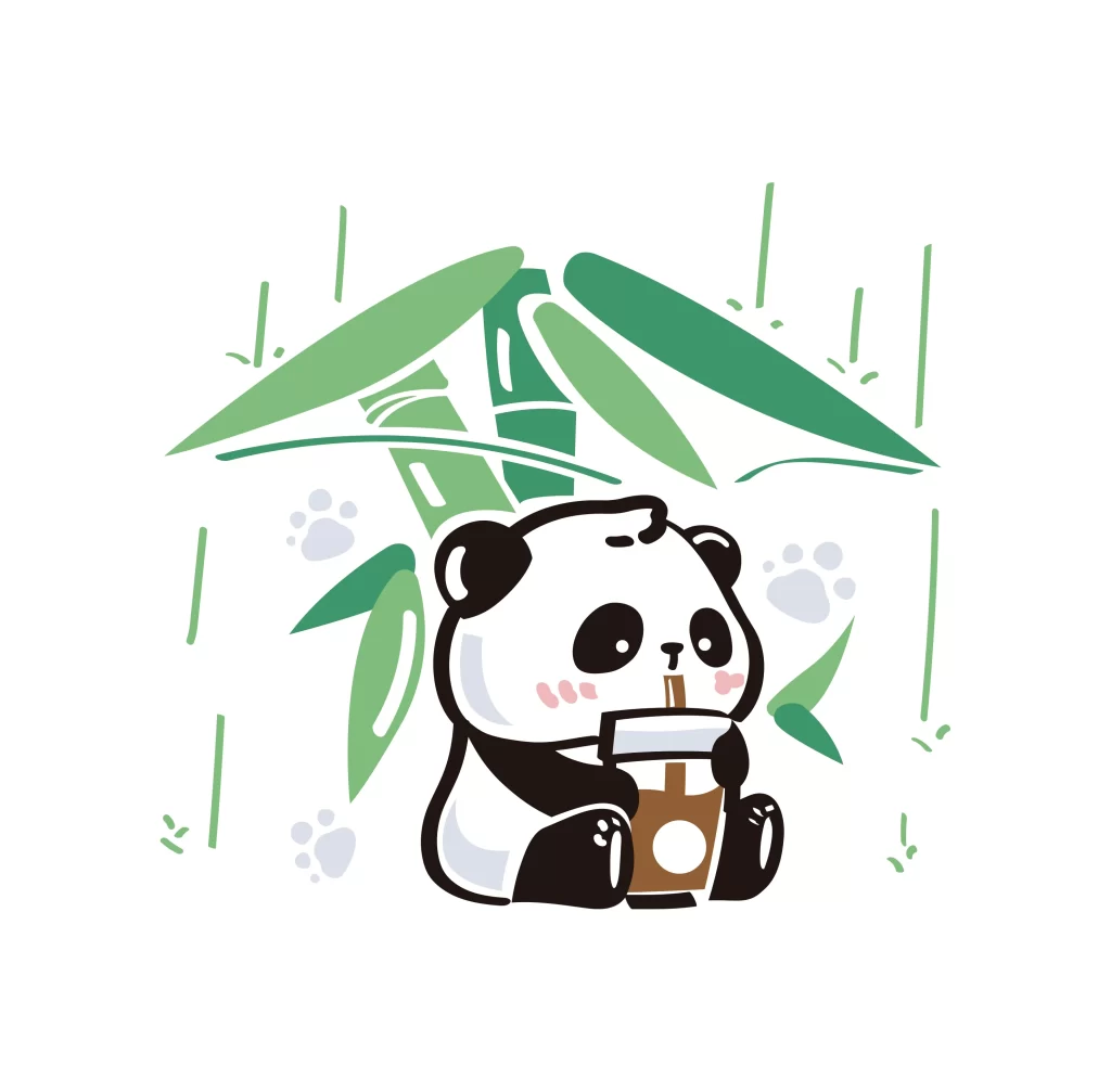 panda rain drinking Bamboo vector illustration