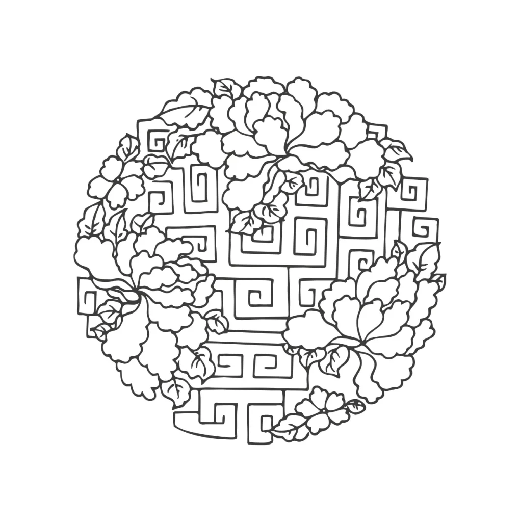 peony flower vector Circular pattern