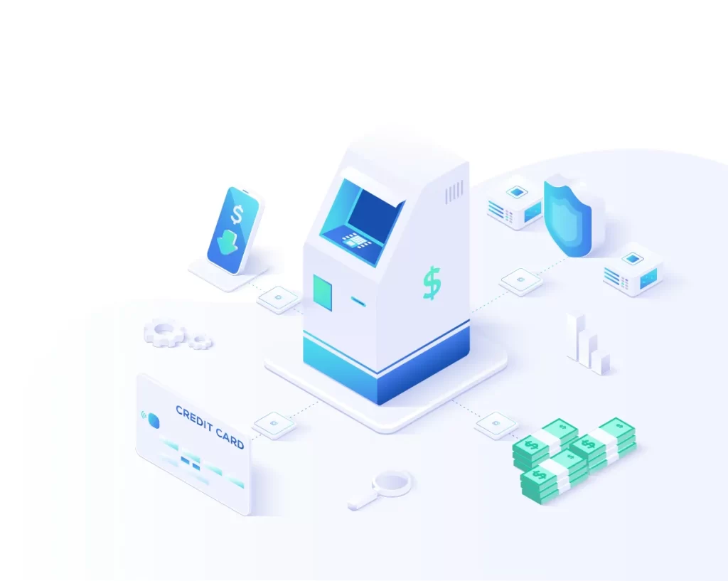 bank ATM money credit card dollar cash vector illustration