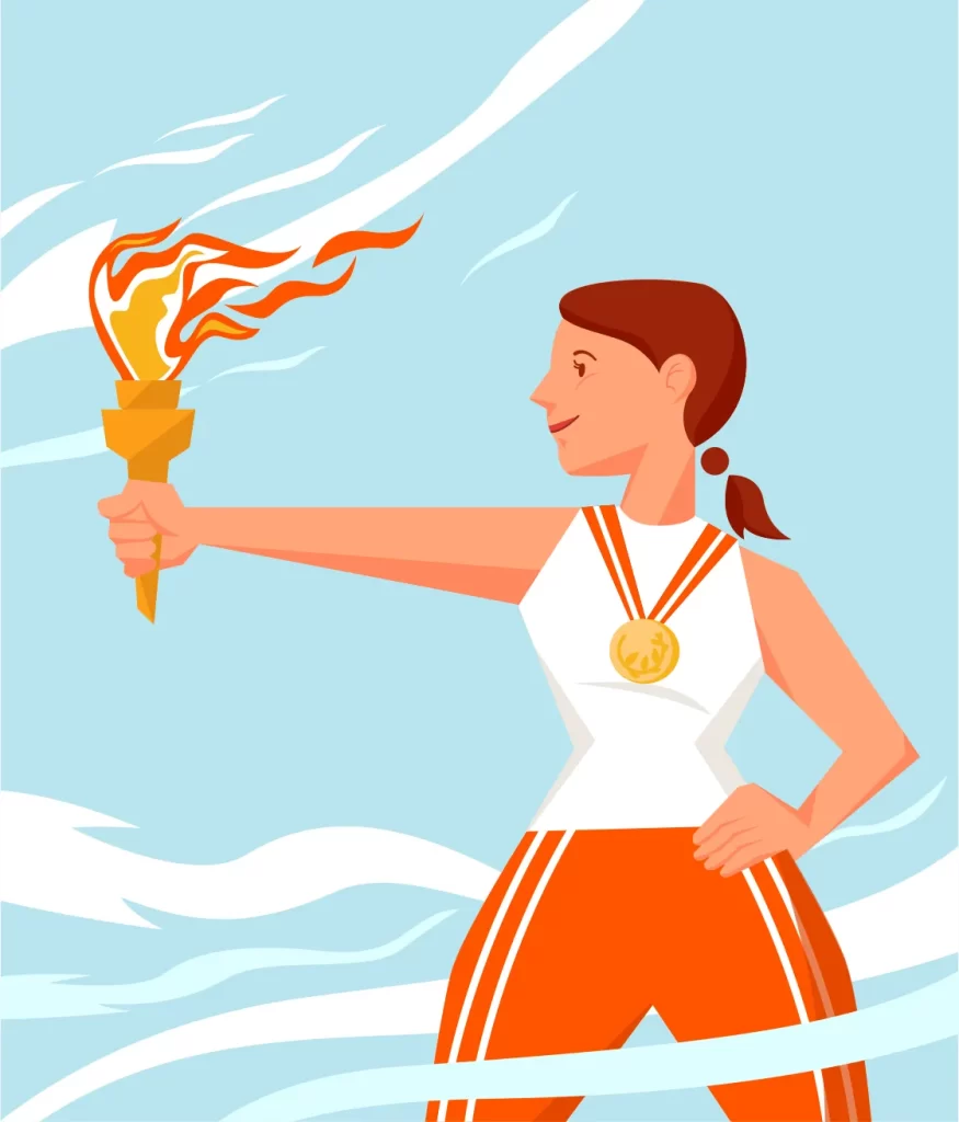 Olympics Female athlete torchbearer torch gold medal vector illustration