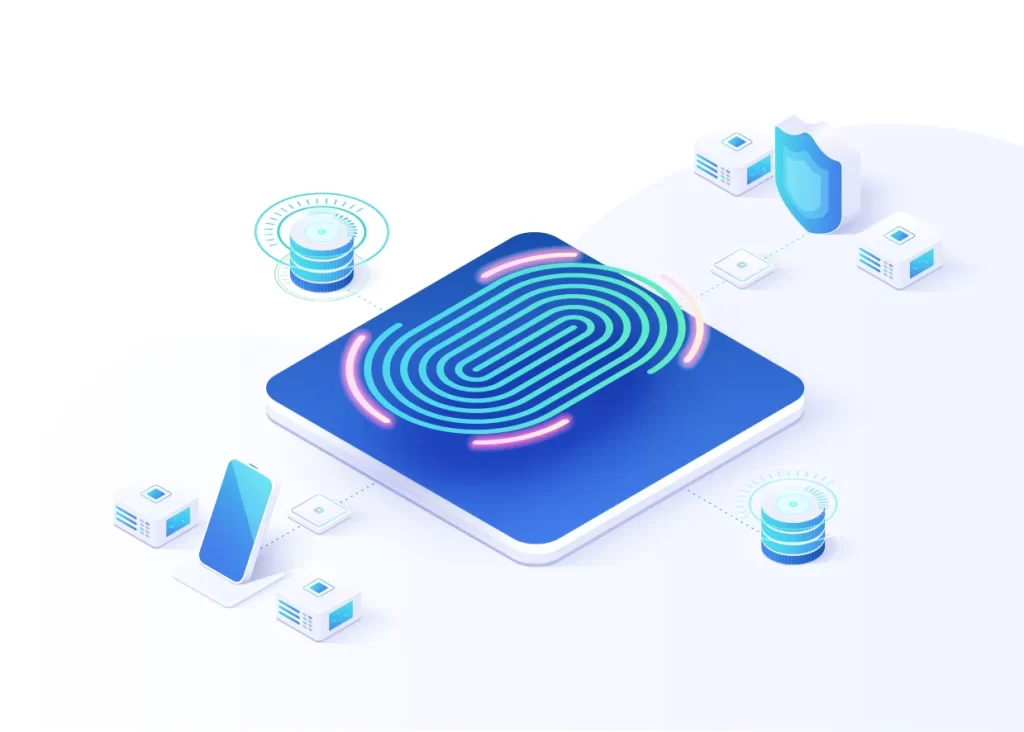 biometric access control Fingerprint unlocking vector illustration