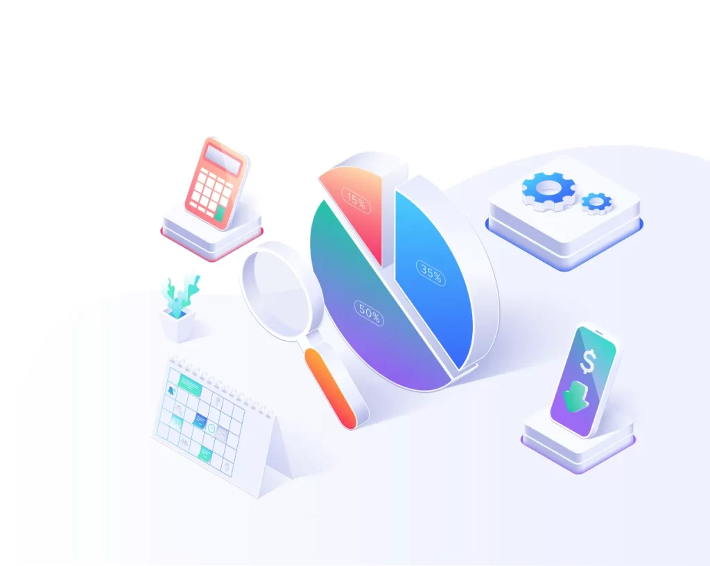 business analysis pie chart proportion vector illustration