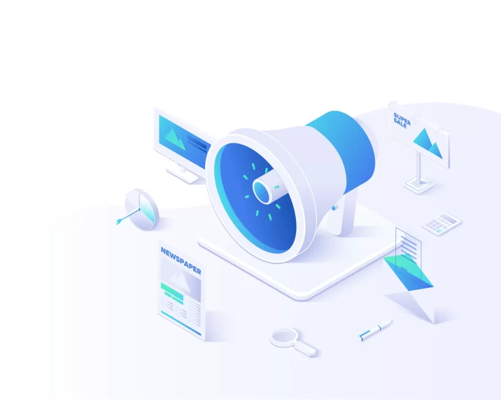 megaphone loudspeaker outdoor newspaper email marketing media vector illustration