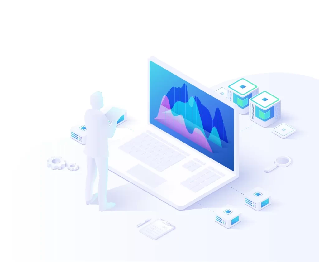 people human data laptop server vector illustration