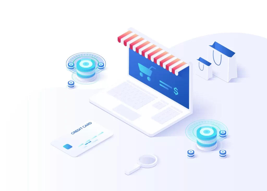 promote e-commerce store credit card vector illustration