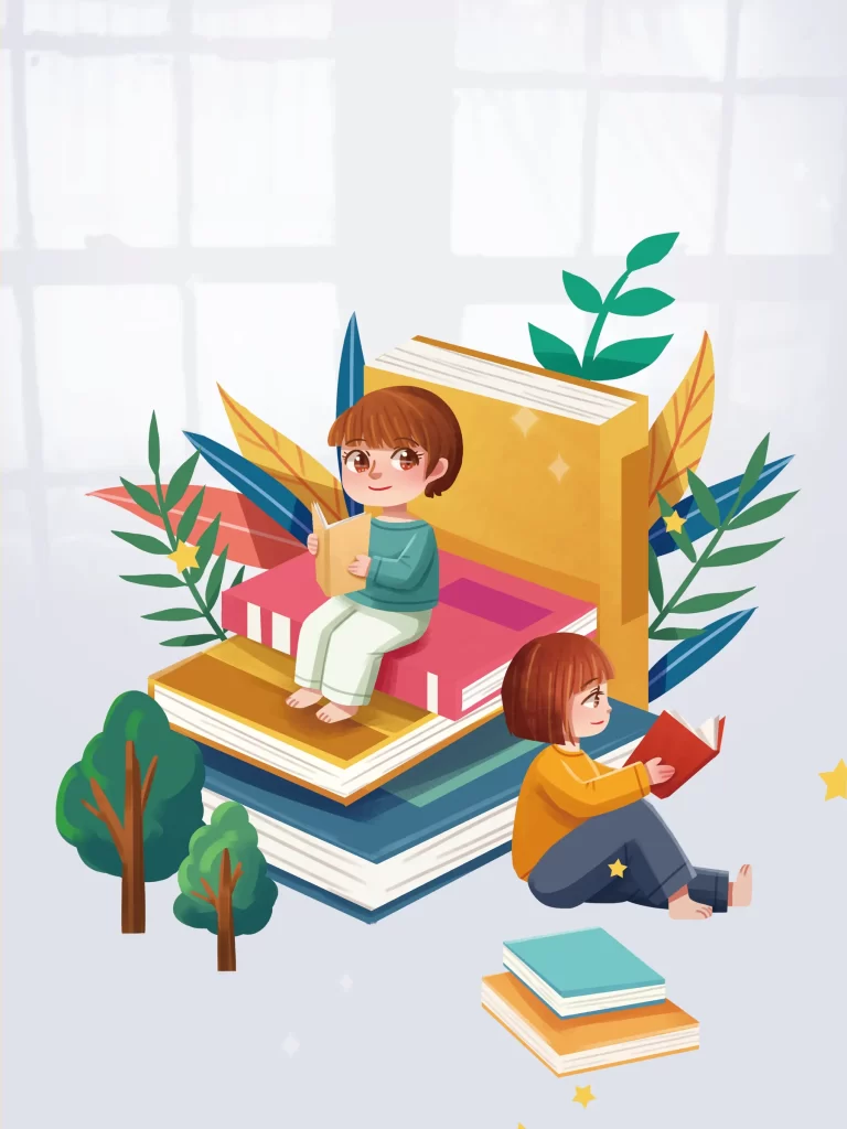 book reading children leaves illustration