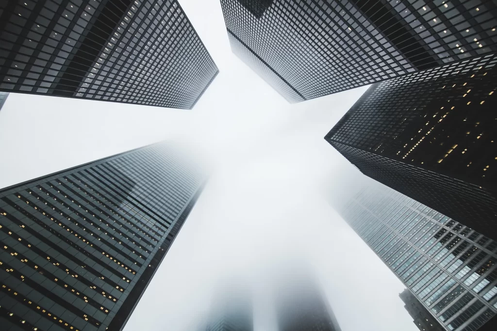 city modern building financial Skyscraper looking up
