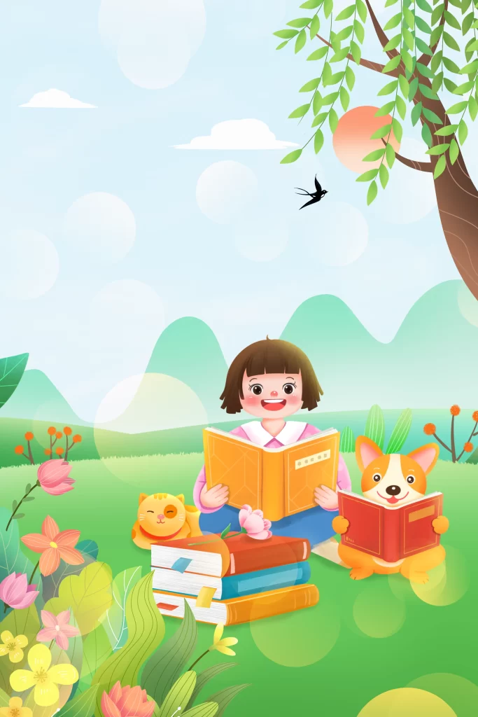girl reading read book spring lawn