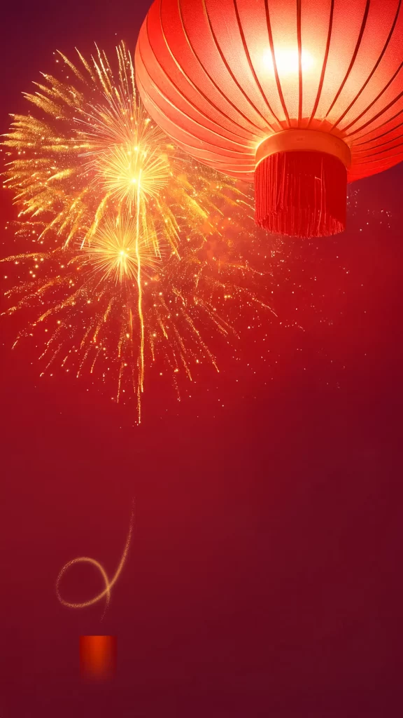 red Chinese new year lantern background firework