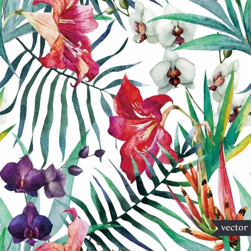 lily orchid flower vector background pattern leaves