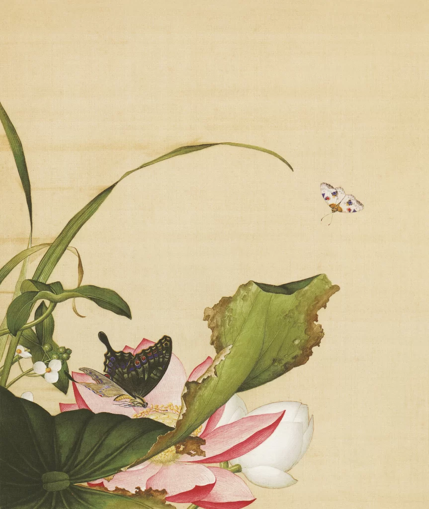 Giuseppe Castiglione Chinese Ink Painting butterfly lotus