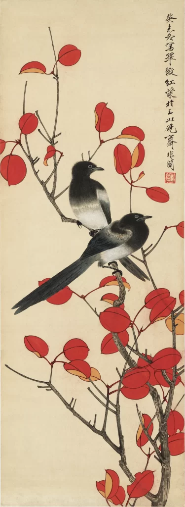 bird leaves magpie Chinese Ink Painting Yu Feian
