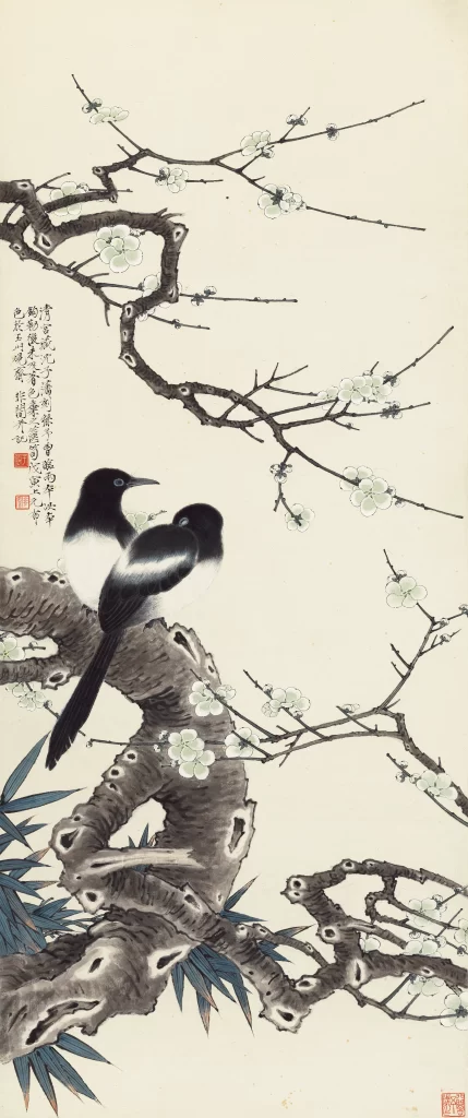 plum blossom flower magpie trunk Yu Feian Chinese Ink Painting