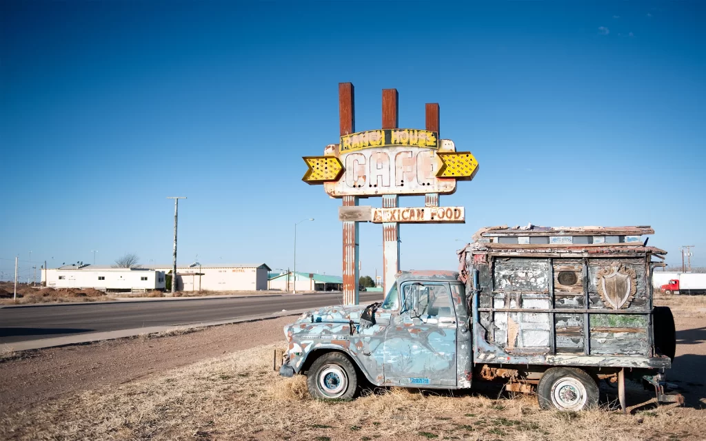 Abandoned Truck Rusty Sign Mexican Food Desert Road