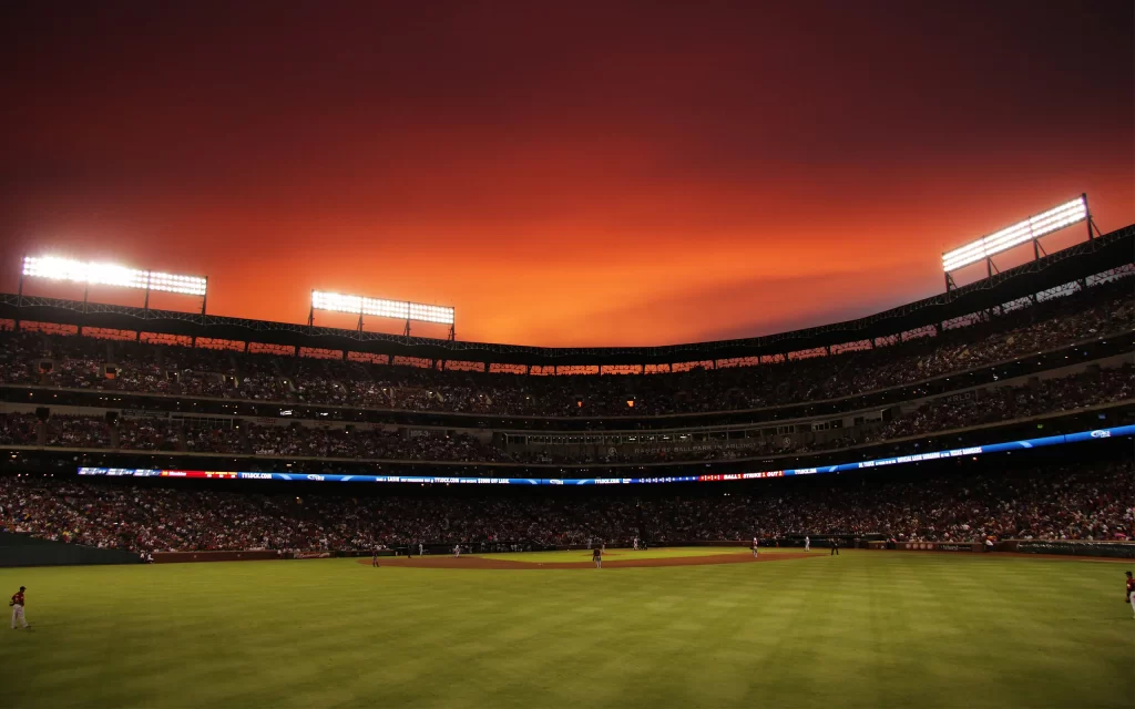 Baseball Stadium Sunset Spectators Field Lights