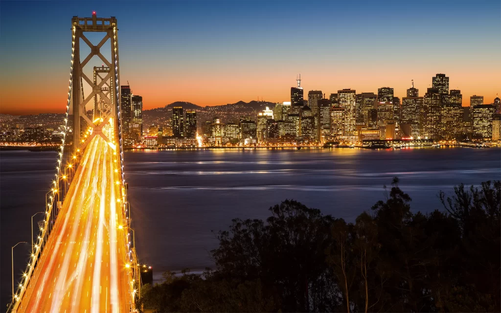Cityscape Bridge Lights Water Skyline Night