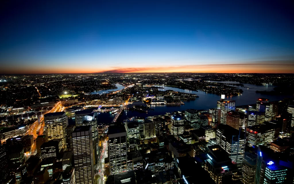 Cityscape Night Lights Skyline Harbour Twilight