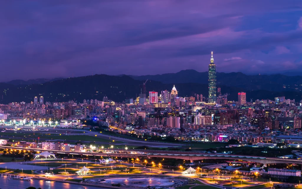 Cityscape Night Lights Skyline Mountains Illumination