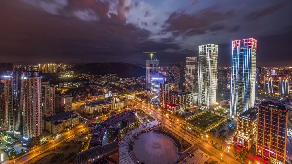 Cityscape Night Skyline Illuminated Buildings Urban
