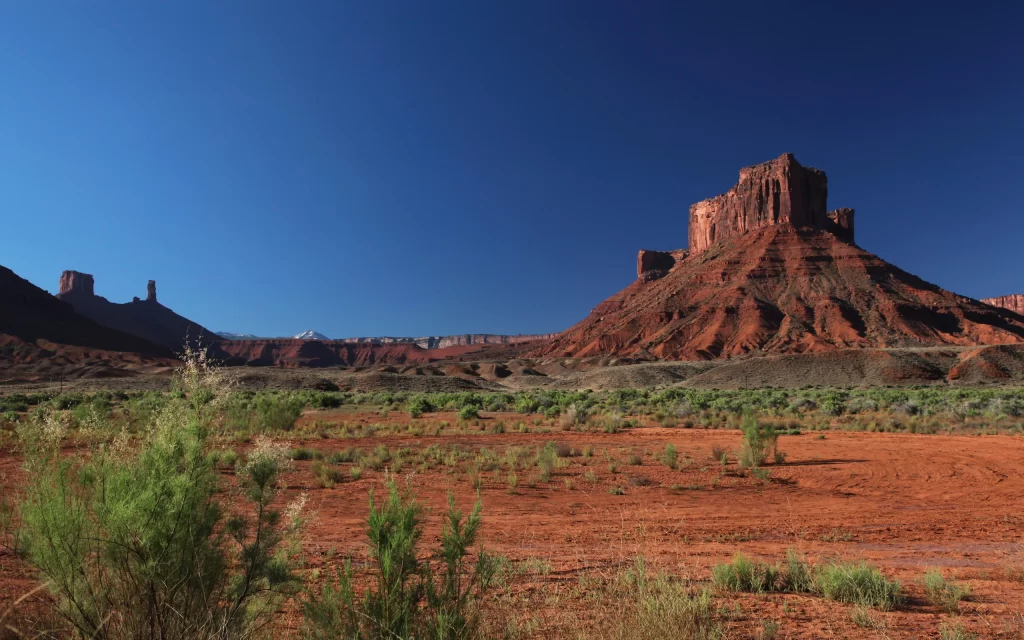 Desert Red Rock Formations Clear Sky Scenic Landscape Sparse Vegetation