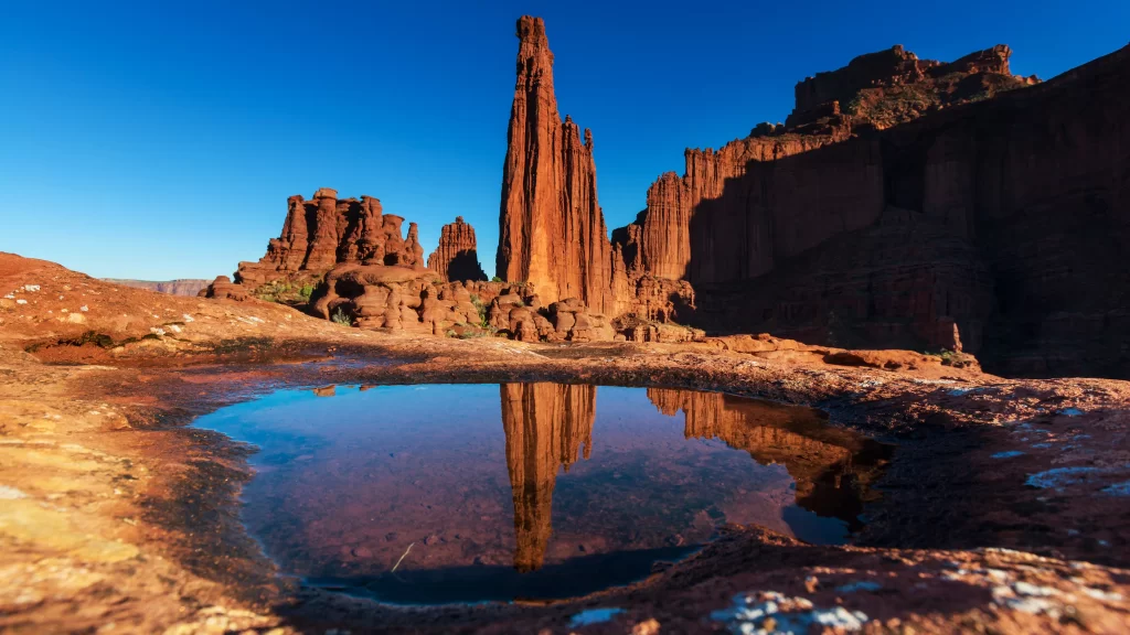 Desert Rock Formations Reflection Water Blue Sky