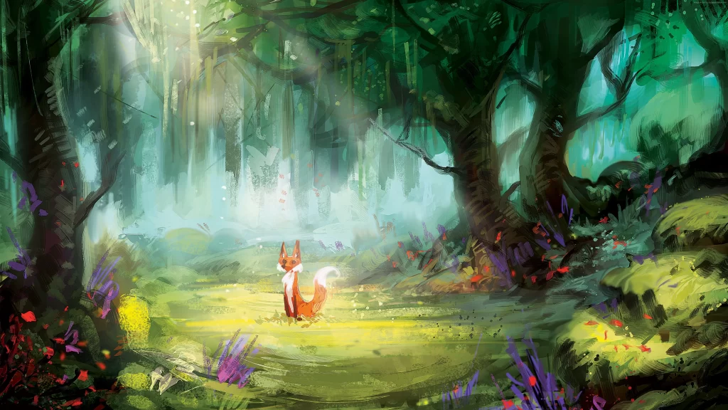 Enchanted Forest Sunlight Fox Mystical Nature Colorful