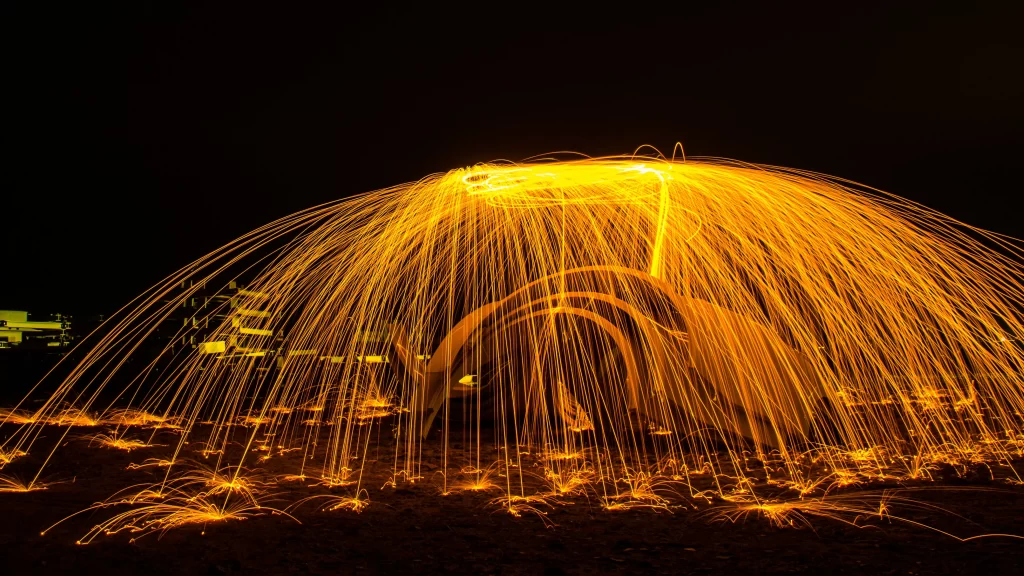 Fire Sparks Light Trails Night Sky Artistic