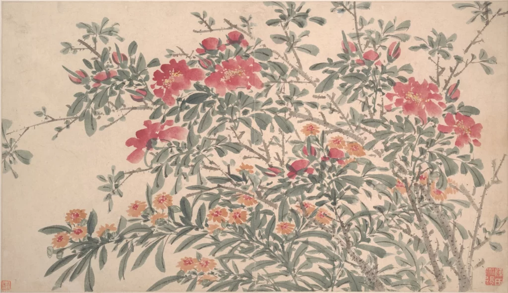 Flowers Branches Leaves Red Orange Green Chen Chun