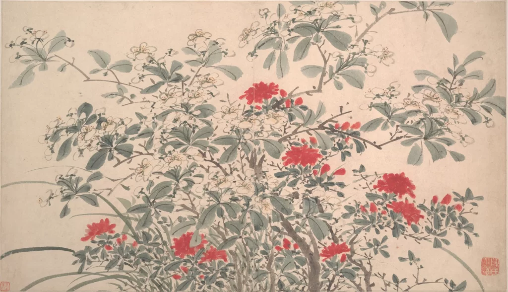 Flowers Branches Leaves Red White Green Chen Chun