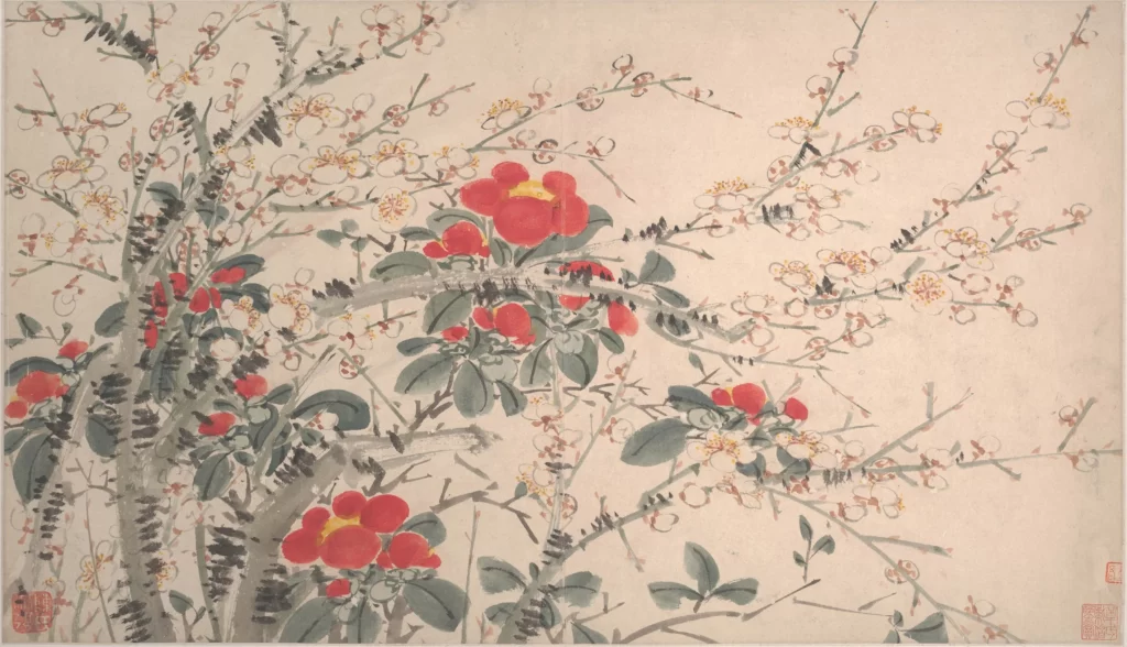 Flowers Branches Red Green Traditional Ink Chen Chun