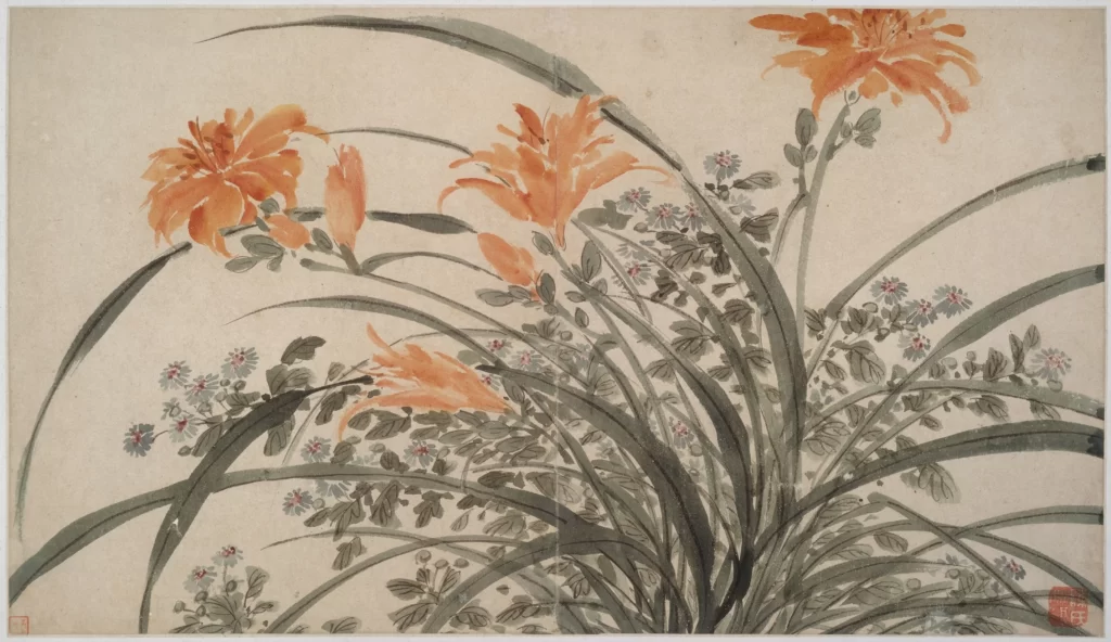 Flowers Greenery Orange Blossoms Traditional Brushwork Chen