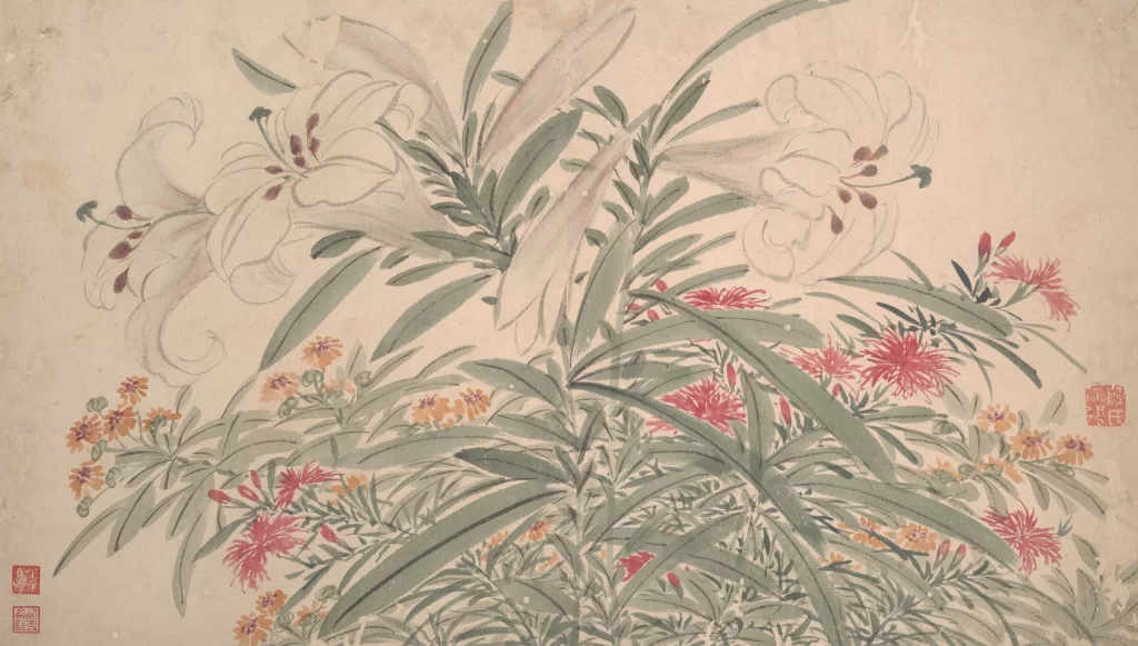 Flowers Leaves Brushwork Ink Color Composition Chen Chun