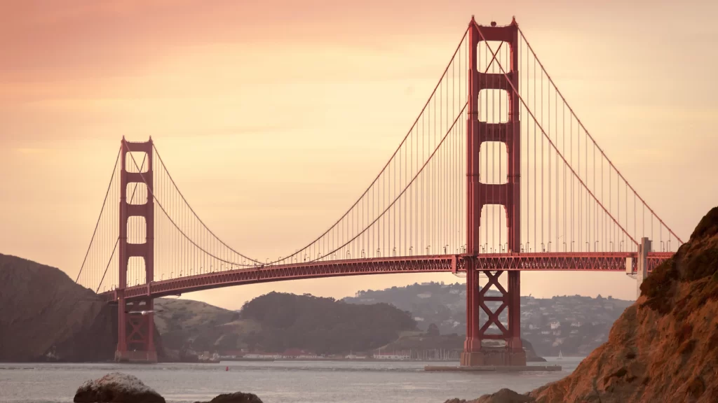 Golden Gate Bridge Sunset Sky Water Hills