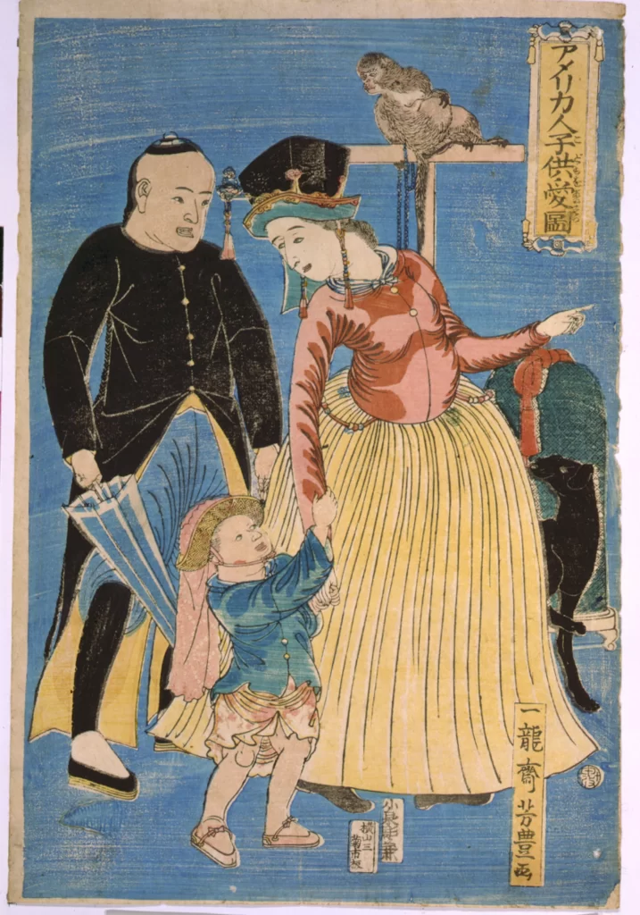 Traditional Japanese Art Family Cultural Attire Historical Scene Woodblock Print