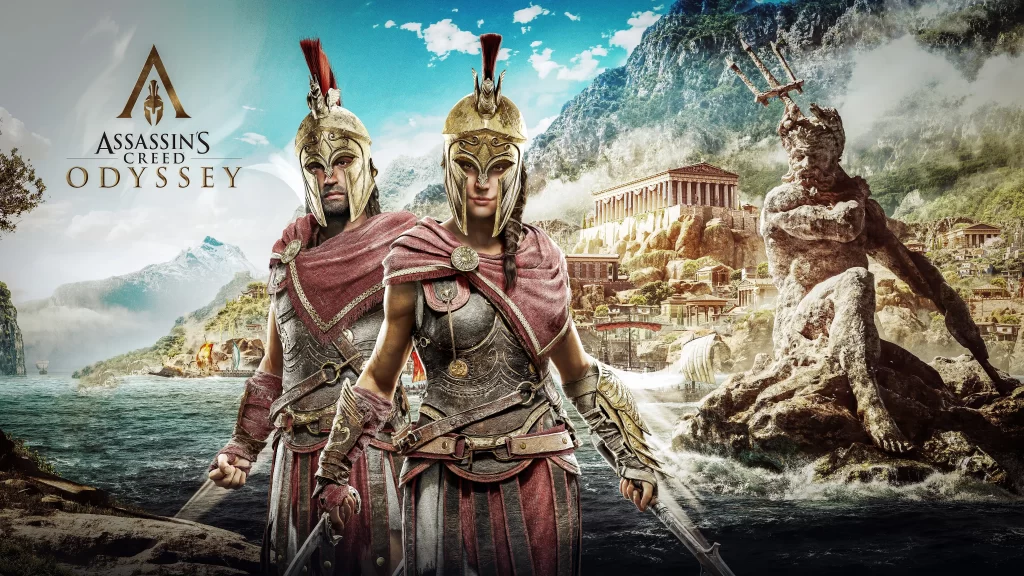 Assassins Creed Odyssey ancient Greece warriors helmets sea mountains temple sta