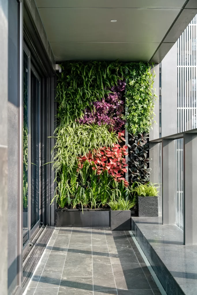 Balcony Vertical Garden Greenery Purple Red Plants